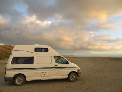 Campervan on a New Zealand beach