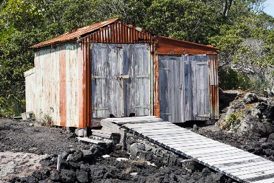 Old boatshed on volcanic Rangitoto Island